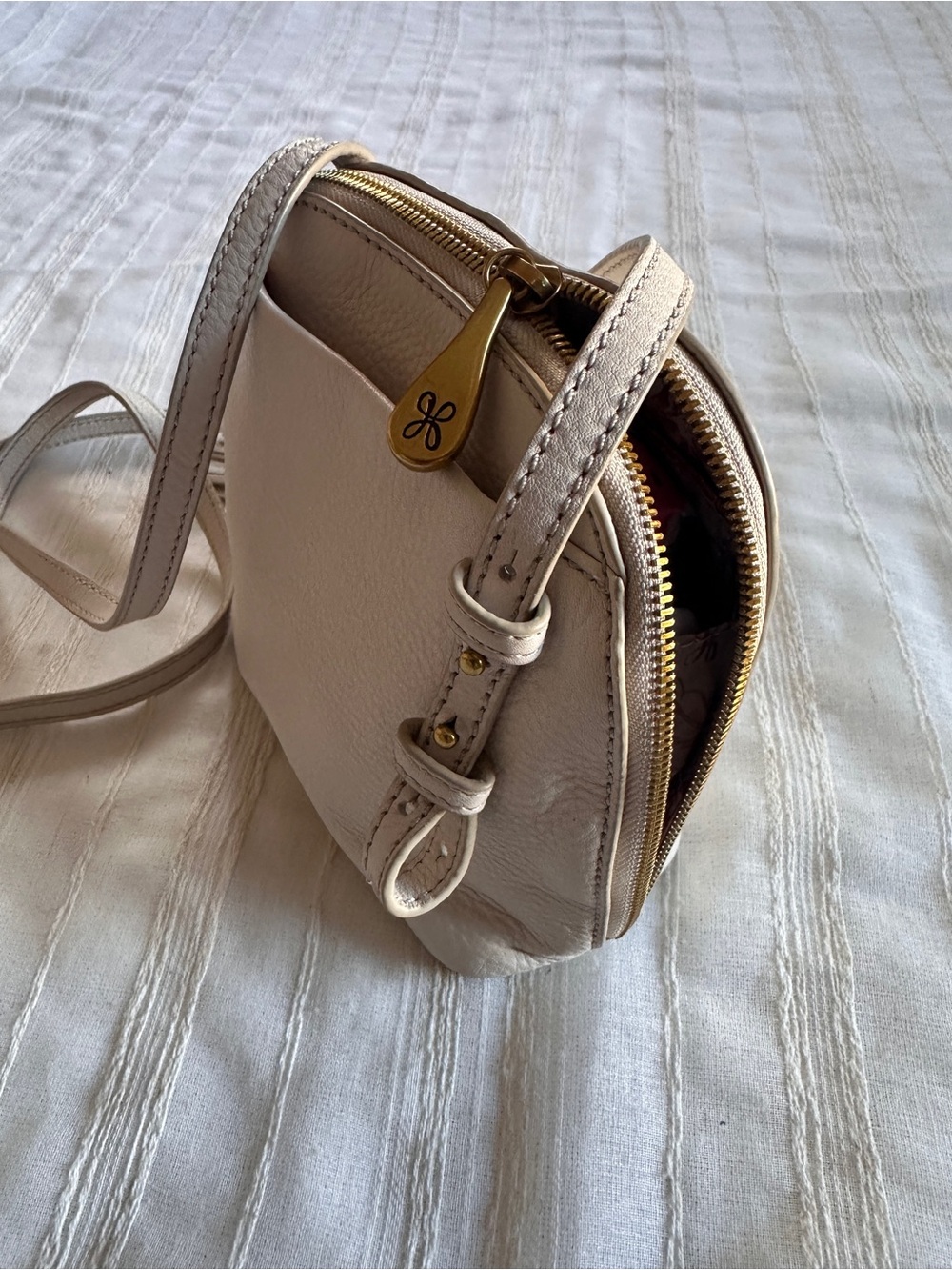 HOBO Ivory Nash Crossbody Bag | Pebbled Leather Tassel Gold Hardware - Picture 2 of 16